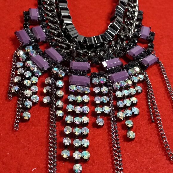 BCBGeneration Statement Black chain Dark & Light Rhinestones Necklace - Picture 4 of 8